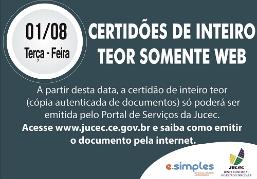Jucec Disponibiliza Certidão De Inteiro Teor Web Junta Comercial Do