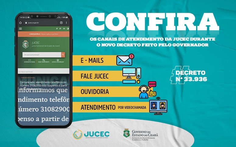 Jucec divulga canais oficiais de atendimento durante a vigência do decreto n°33936