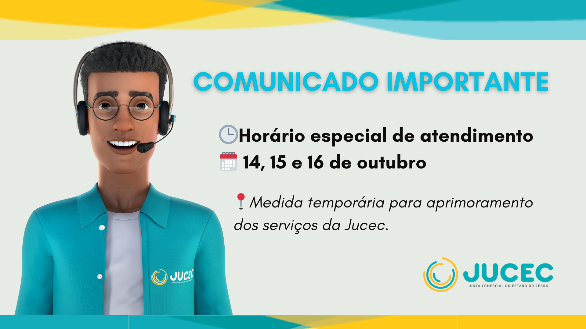 Atendimento ao público da Jucec terá horário especial nos dias 14, 15 e 16 de outubro